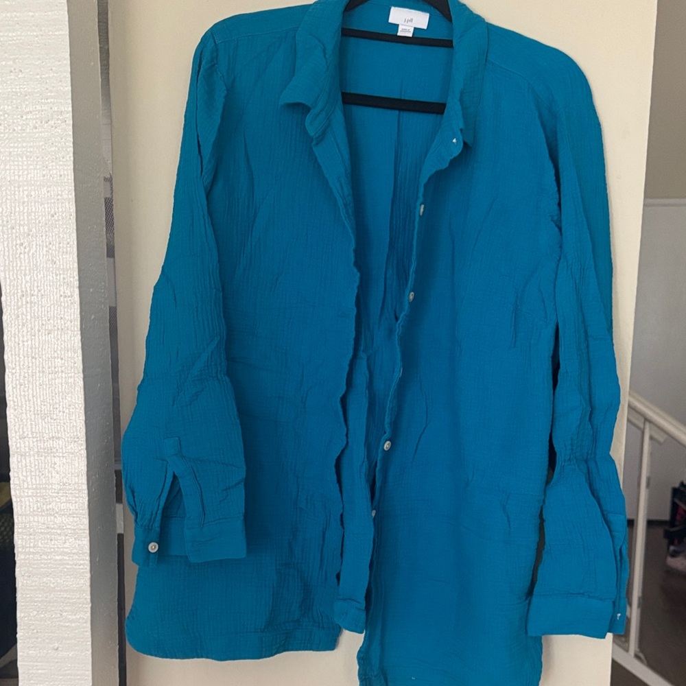 J. Jill Teal Gauzy Button-Front Top